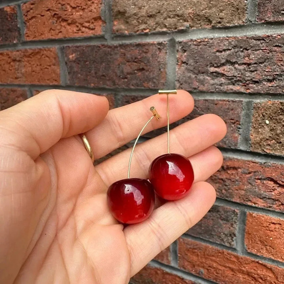 Cherry Red Drop Earrings - Picture 7 of 9